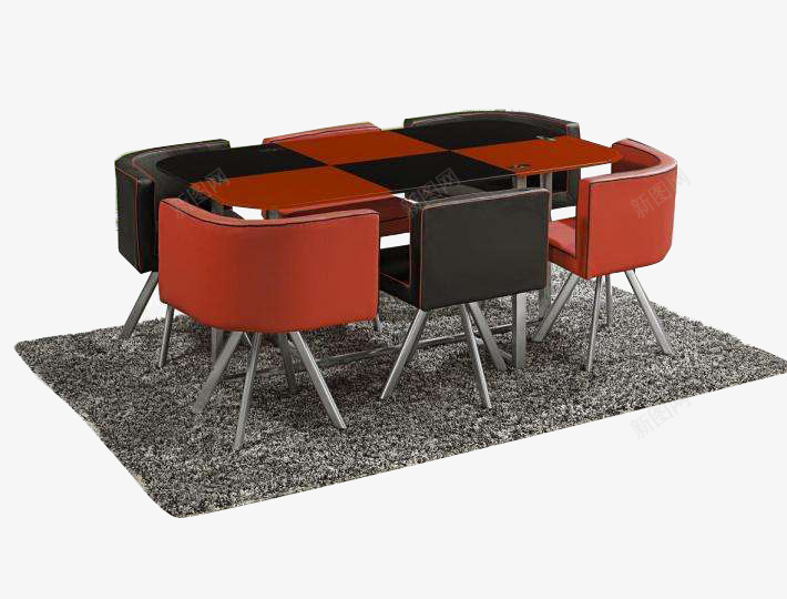 六人洽谈桌png免抠素材_新图网 https://ixintu.com 方形桌子 时尚 洽谈桌 红色椅子