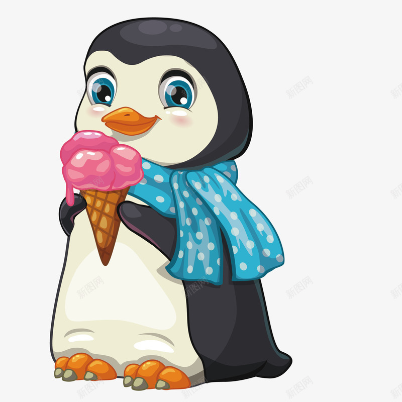 吃冰激淋的企鹅简图png免抠素材_新图网 https://ixintu.com 企鹅 冰激淋 冷饮 动物 卡通 可爱的 围巾