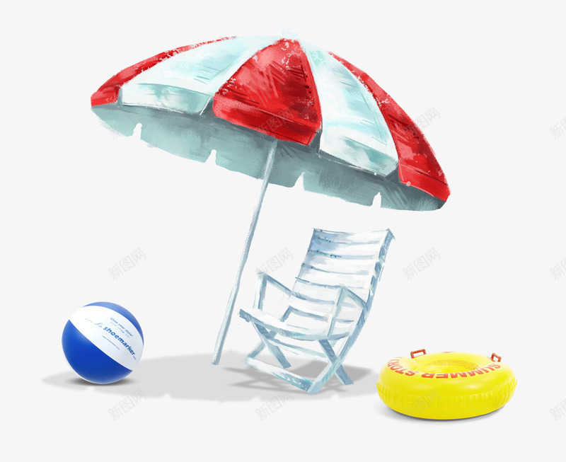 卡通png免抠素材_新图网 https://ixintu.com 卡通 救生圈 椅子 球 雨伞