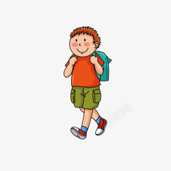 手绘蜗牛背书包卡通背书包走路上学的男孩高清图片