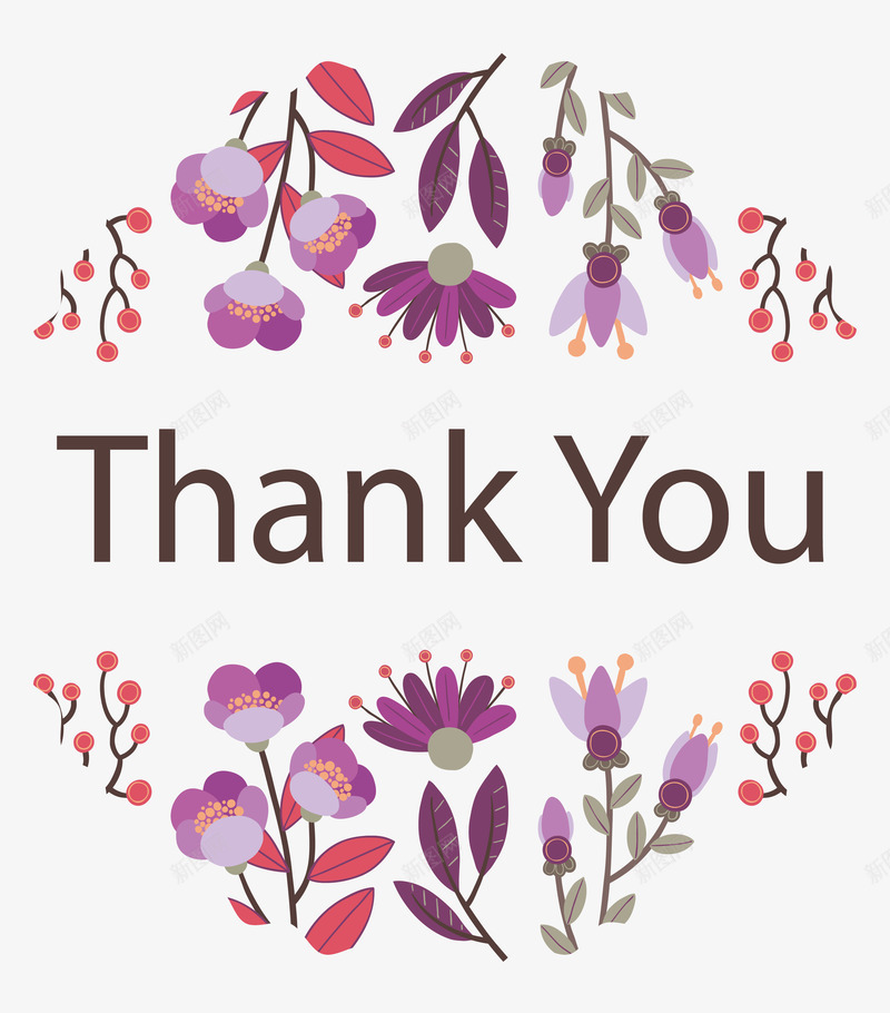 浪漫花朵谢谢你png免抠素材_新图网 https://ixintu.com thankyou 浪漫标签 矢量png 紫色花朵 花朵边框 谢谢你