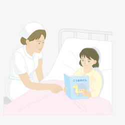 躺在病床上给女孩讲故事的护士矢量图素材