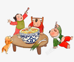 手绘吃腊八饭的孩子们卡通手绘古代孩子吃腊八粥高清图片