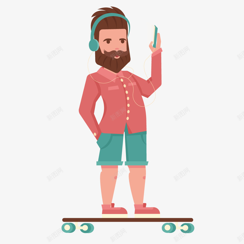 玩手机滑板的男人png免抠素材_新图网 https://ixintu.com 卡通 手机 滑板 男人 音乐