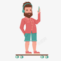 玩手机滑板的男人素材