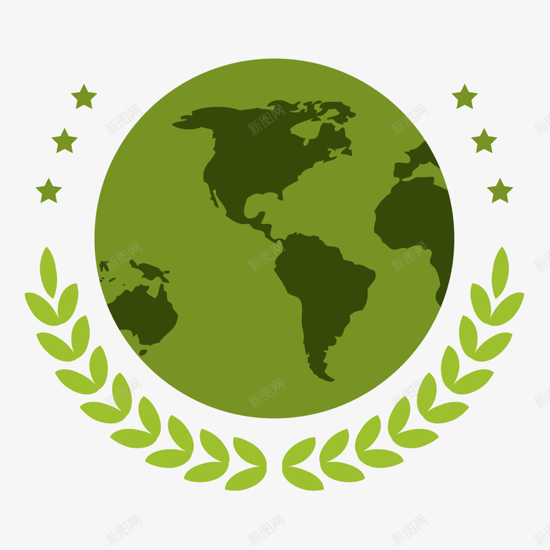 绿色地球世界地球日png免抠素材_新图网 https://ixintu.com 世界地球日 地球日 标贴 清新 环保 矢量图设计 绿色 绿色世界 花环 花边框 设计