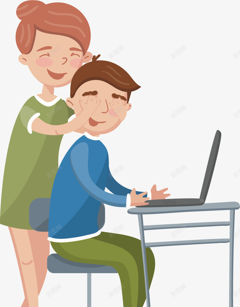 幸福的夫妻矢量图ai免抠素材_新图网 https://ixintu.com 头发 微笑 悠闲 桌子 棕色 椅子 游戏 电脑 绿色 蓝色 矢量图