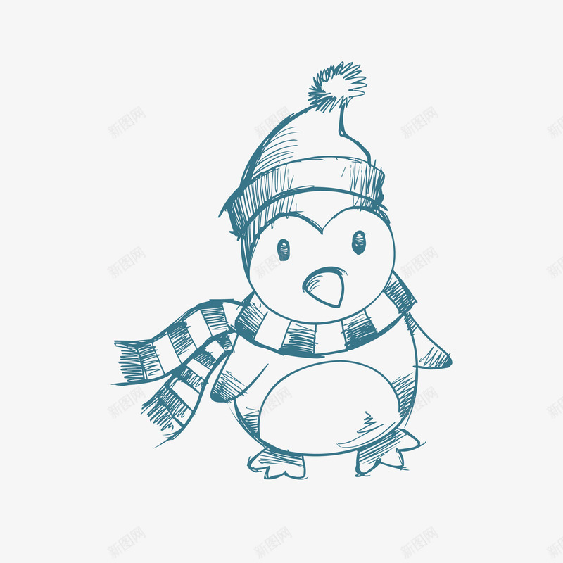 围着围巾的小企鹅png免抠素材_新图网 https://ixintu.com 冬季 动物 围巾 小企鹅 帽子 手绘小企鹅
