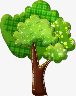 绿色卡通花纹大树素材