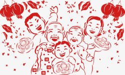 卡通红灯笼贺新年人物红色高清图片