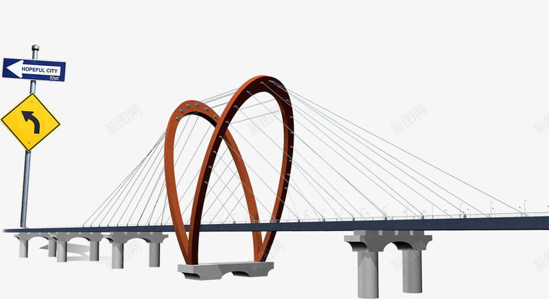 跨海大桥png免抠素材_新图网 https://ixintu.com 大桥 指示牌 桥梁 箭头 路牌 路边牌子