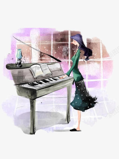 弹钢琴的女孩png免抠素材_新图网 https://ixintu.com 女生 手绘钢琴 钢琴 钢琴插画