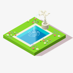 草坪绿植和喷泉广场素材
