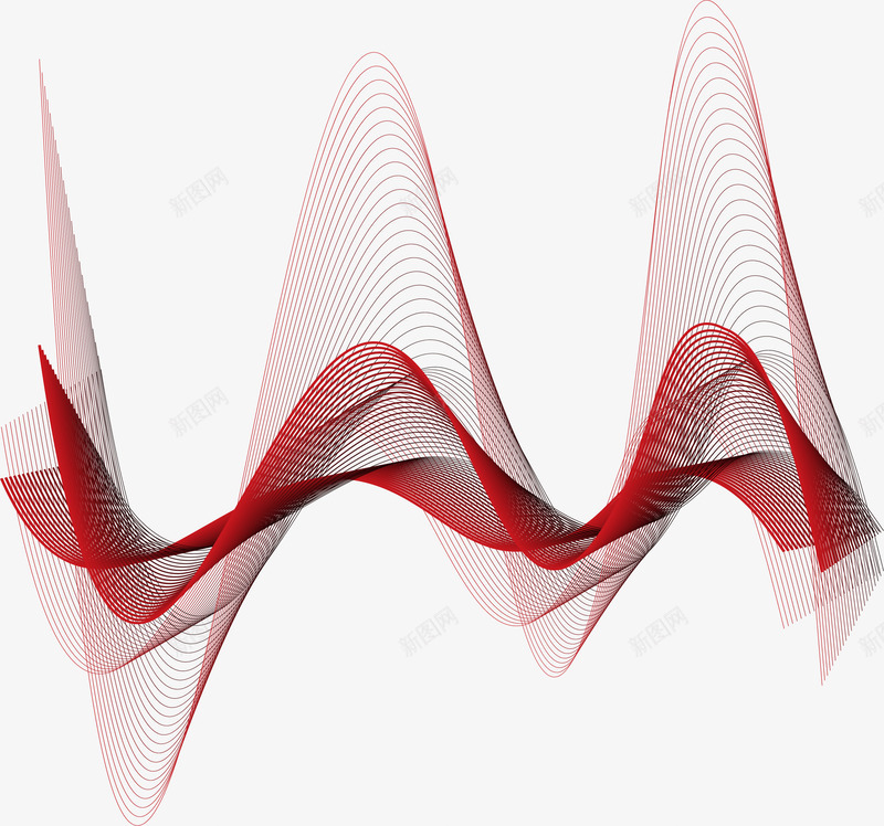 深红色科技感条纹png免抠素材_新图网 https://ixintu.com 声波纹 声音识别 波浪线条 矢量png 科技条纹 红色线条