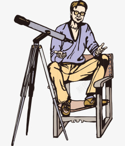 商务男人坐椅子上卡通手绘坐椅子上望远镜男人高清图片