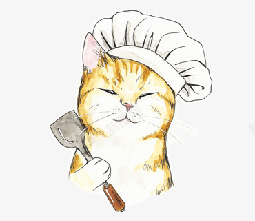 拿着铲子的猫png免抠素材_新图网 https://ixintu.com 厨师帽 小猫 手绘 铲子