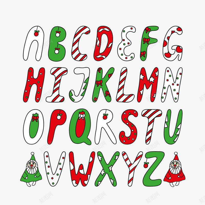 26个创意圣诞字母png免抠素材_新图网 https://ixintu.com 字母圣诞节英文字母圣诞球条纹蝴蝶结节日艺术字
