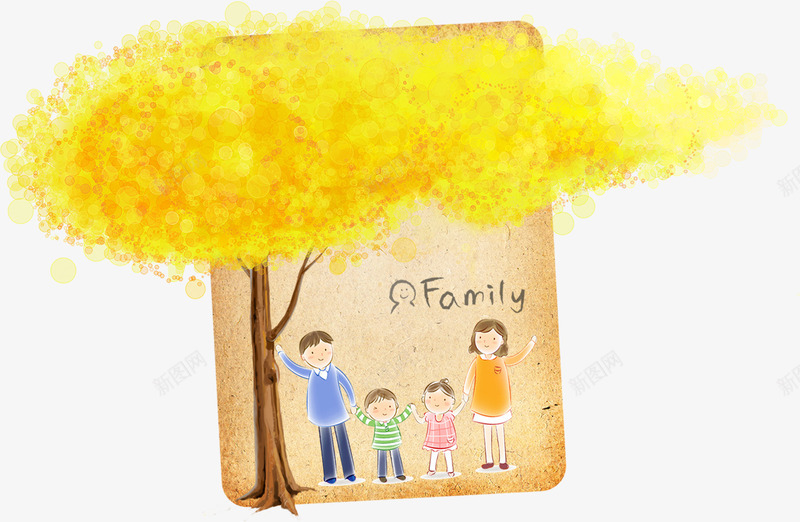 可爱家庭人物手绘大树png免抠素材_新图网 https://ixintu.com 人物 可爱 大树 家庭