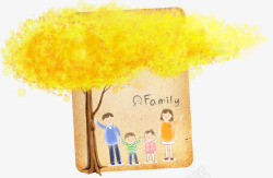 可爱家庭人物手绘大树素材