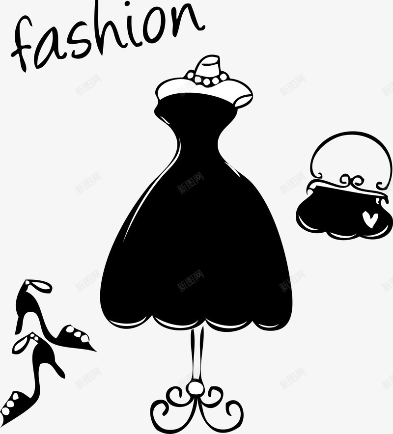 时尚裙子包包高跟鞋png免抠素材_新图网 https://ixintu.com 包包 女装 女装包包 女装时尚 时尚 时尚女装 高跟鞋 黑裙子