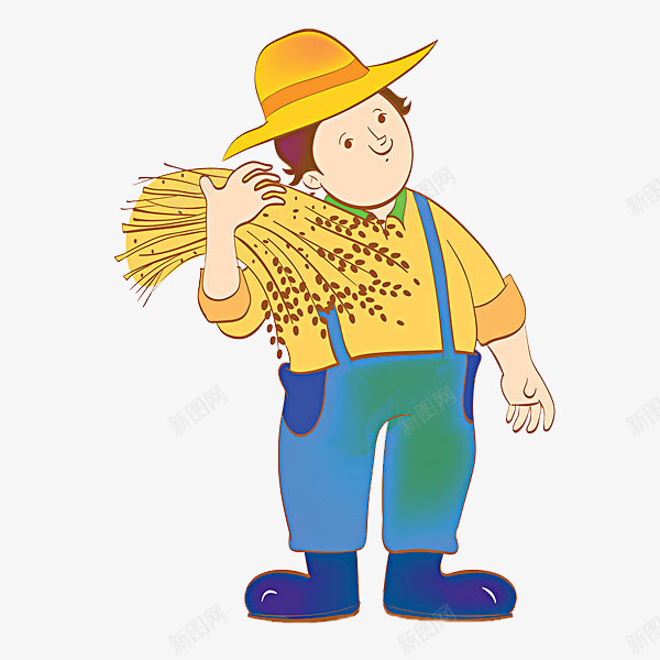 抱着麦子的男人png免抠素材_新图网 https://ixintu.com 农民 卡通 帅气的 男人 草帽 蓝色的 黄色的