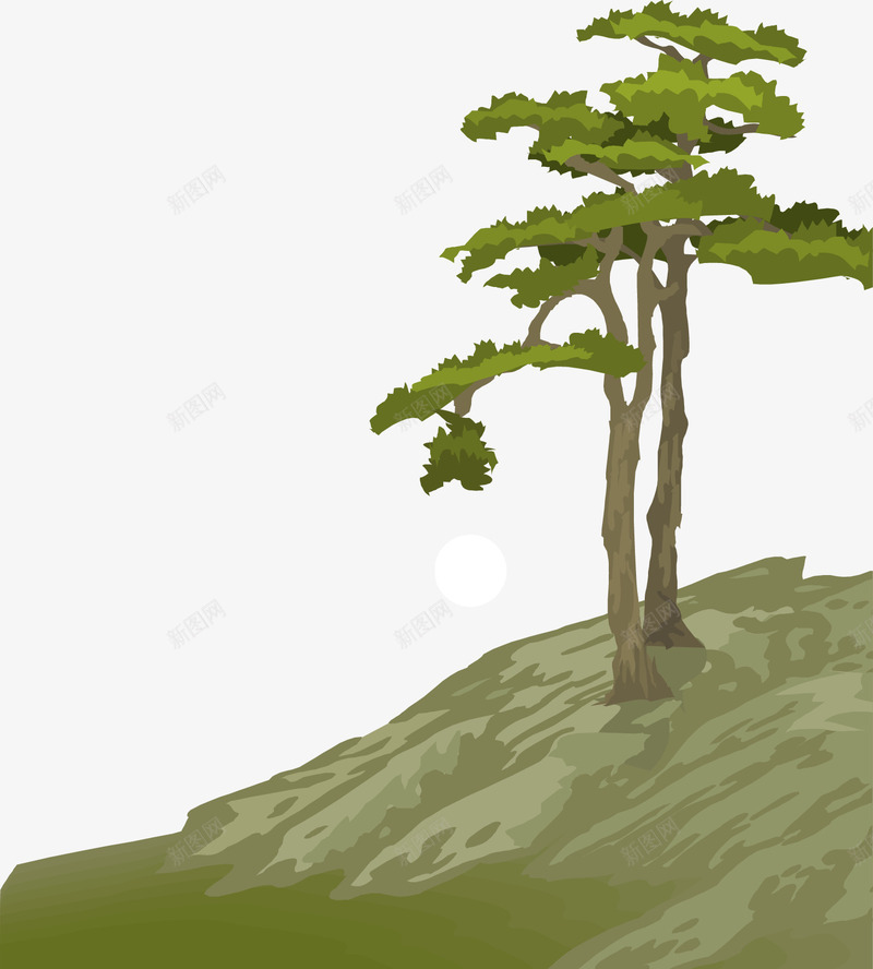 手绘山坡上的树png免抠素材_新图网 https://ixintu.com 大树 山坡 手绘 风景