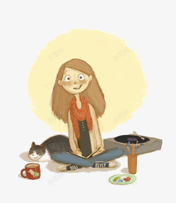 女孩和猫png免抠素材_新图网 https://ixintu.com 动物 卡通 女孩 女生 宠物 小猫 手绘 插画 猫咪