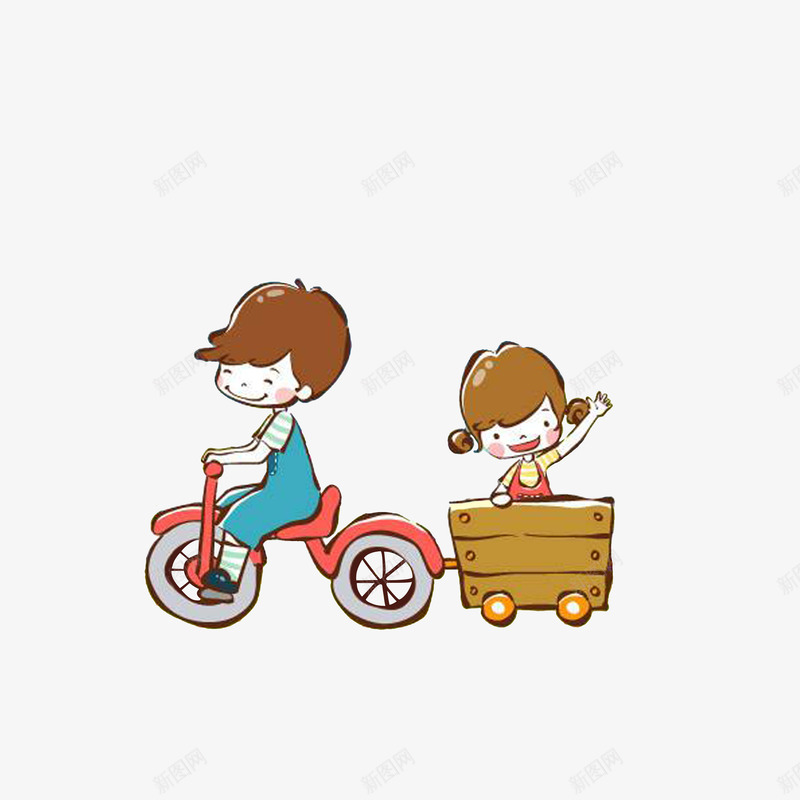 骑着单车载女孩的男孩png免抠素材_新图网 https://ixintu.com 卡通手绘 情侣骑单车 插画 自行车 骑车载女生的男孩