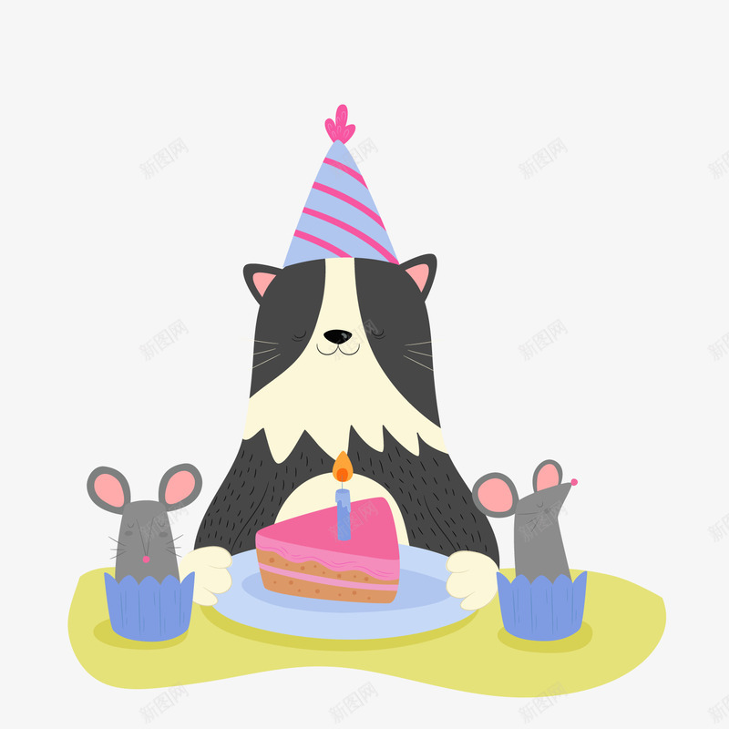彩绘生日猫咪和蛋糕png免抠素材_新图网 https://ixintu.com 卡通动物 卡通猫咪 小老鼠 生日蛋糕 老鼠生日 背景装饰
