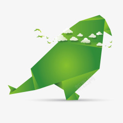 绿色折纸小鸟动物环保矢量图素材