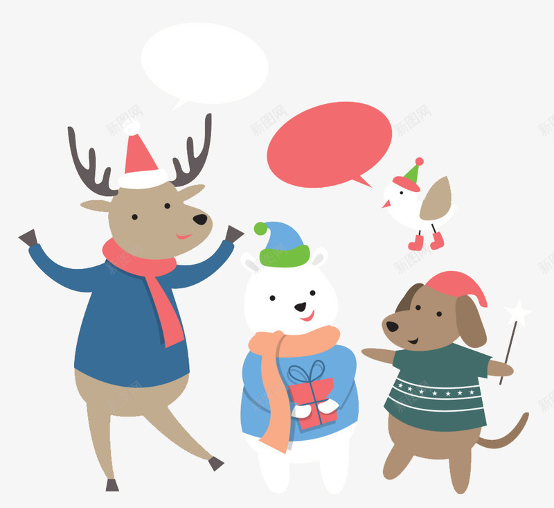 小动物过圣诞节png免抠素材_新图网 https://ixintu.com 卡通 圣诞节 小鹿 帽子 雪人