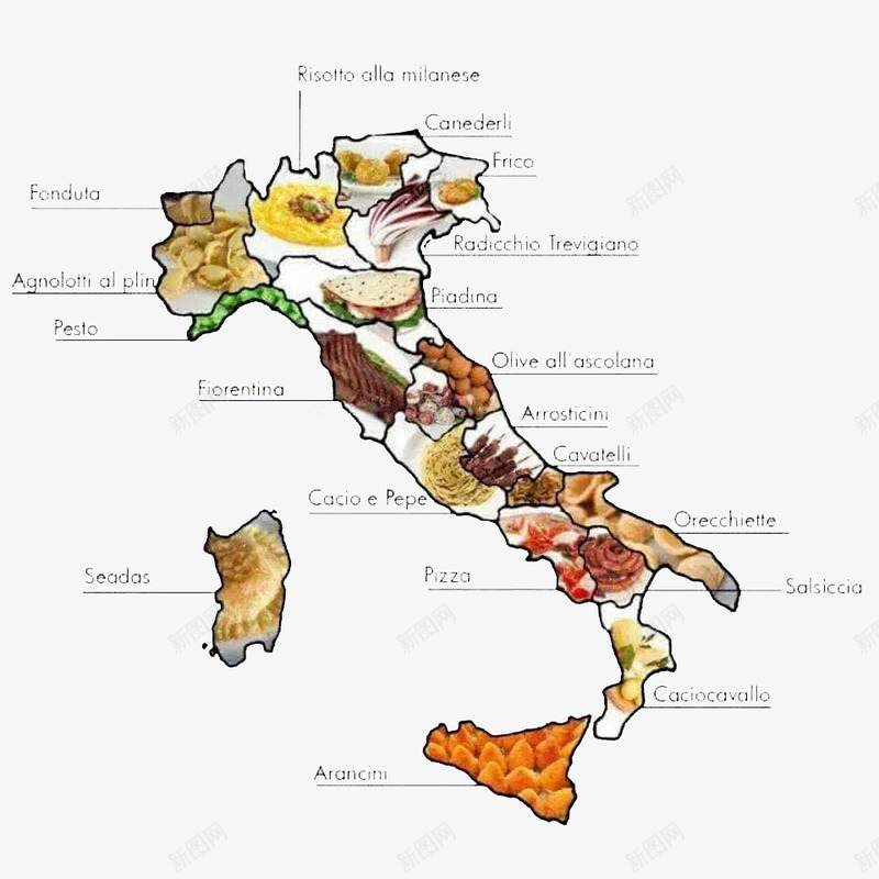 意大利美食分布展示图png免抠素材_新图网 https://ixintu.com 创意 宣传 意大利 旅游攻略 美食 美食地图
