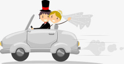婚车上的卡通婚车上的新娘新郎高清图片