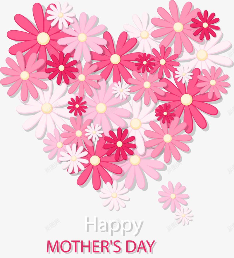 母亲节快乐花朵爱心png免抠素材_新图网 https://ixintu.com Day Happy Mothers 母亲节快乐 红色花朵 美丽爱心 花朵爱心