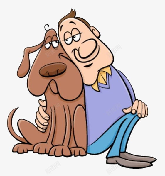 爱狗的主人png免抠素材_新图网 https://ixintu.com 动物 卡通 可爱的 坐着的 小狗 男人 简笔