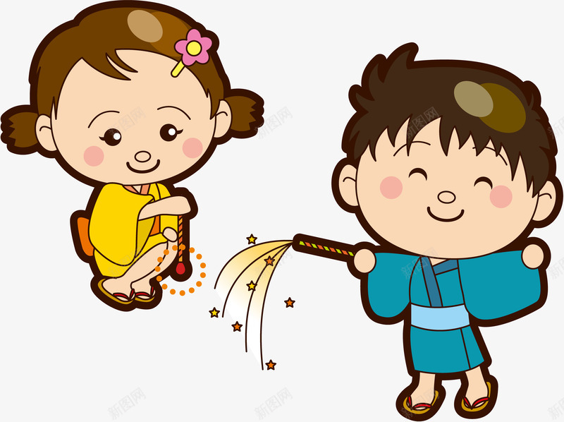 过春节的孩子png免抠素材_新图网 https://ixintu.com 和服 孩子 春节 浴衣 烟火