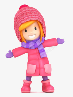 粉红色帽子冬季保暖卡通人物高清图片