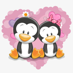 幸福的一对爱情心形可爱幸福的一对企鹅卡通高清图片