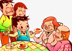 卡通方桌卡通与家人吃团圆饭高清图片