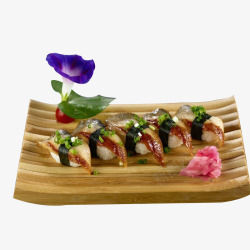 酱汁鳗鱼寿司木质盘子鳗鱼寿司餐饮食物高清图片