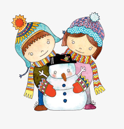 堆雪人的小男孩堆雪人的小孩卡通高清图片