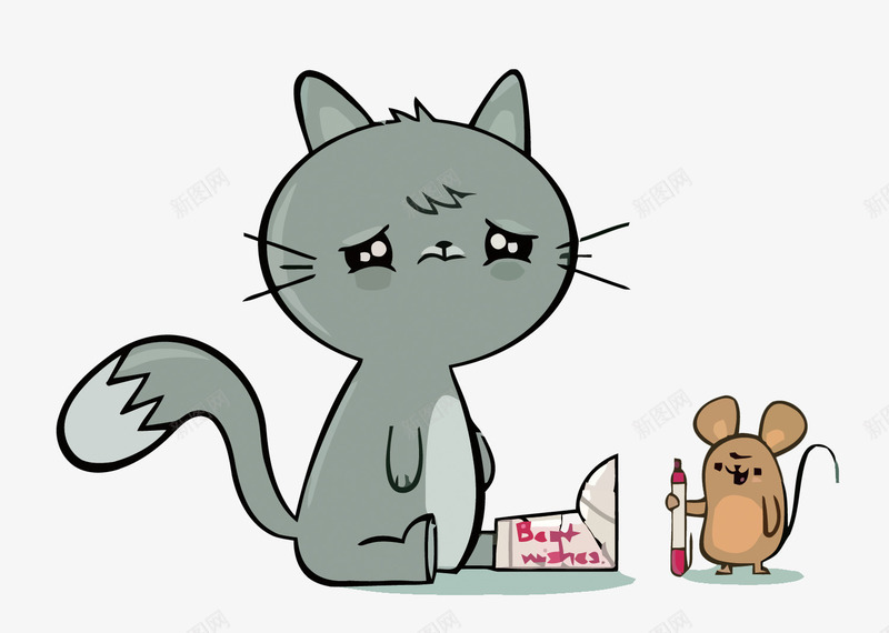 猫和老鼠png免抠素材_新图网 https://ixintu.com 卡通 受伤 可爱 猫咪 矢量猫 矢量老鼠 老鼠 老鼠生日