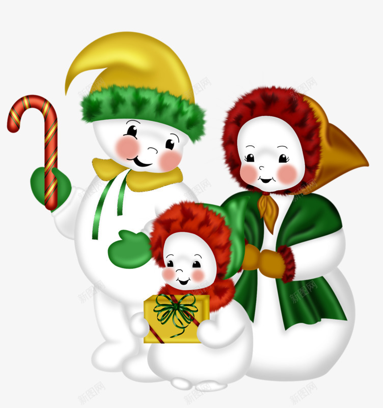 雪人一家人png免抠素材_新图网 https://ixintu.com 一家人 三个雪人 卡通 手绘 白色 雪人