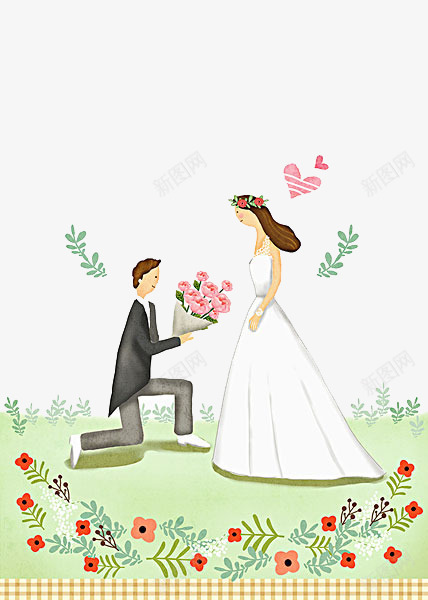 卡通结婚求婚的男人png免抠素材_新图网 https://ixintu.com 卡通 婚礼 求婚的男人 爱心 结婚 绿色的小草 草地