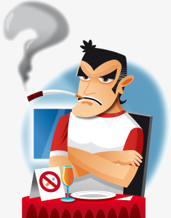 抽烟插图双手抱胸坐着抽烟的男人高清图片