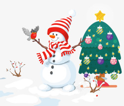 装饰雪人圣诞树素材