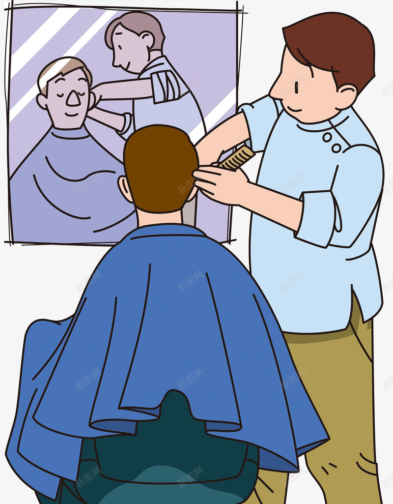 理发的男人png免抠素材_新图网 https://ixintu.com 创景 卡通 卡通理发师 帅气的 插图 理发师 背影 蓝色的