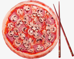 风格年夜饭蘑菇火腿披萨高清图片