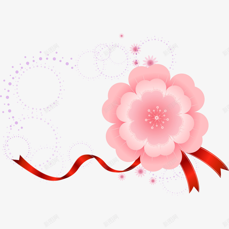 卡通一朵粉色小花丝带png免抠素材_新图网 https://ixintu.com 一朵粉色小花 动漫动画 卡通 手绘 红丝带 美丽的花朵