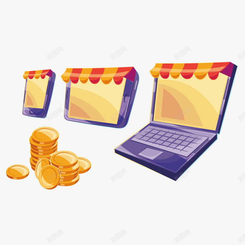 网店png免抠素材_新图网 https://ixintu.com 平台 淘宝网 装饰 金币 金融 销售